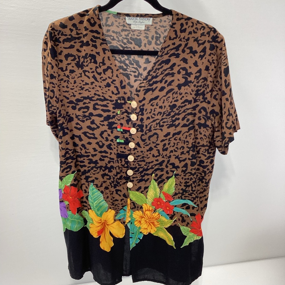 Sharon Anthony Life Styles Tropical Blouse Swim Cover Rayon Animal Print S - Picture 2 of 10